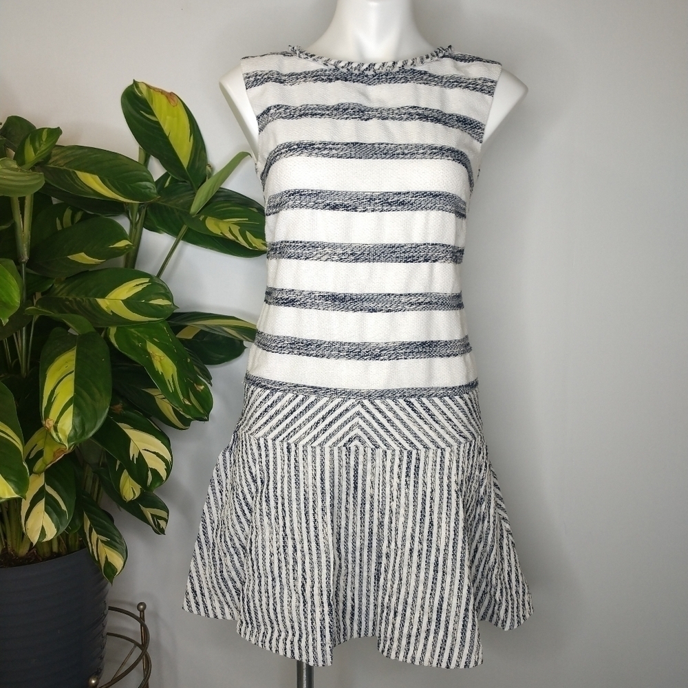 J Crew navy white woven boucle tweed dress 2